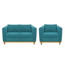 Ver imagem 1 de Kit Sofá 2 Lugares e Poltrona Europa Suede ADJ Decor - Azul Turquesa