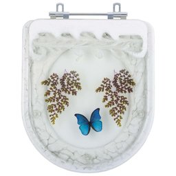 Assento Sanitário Poliester Decorado Firenze Branco com Borboleta para Vaso Icasa - 1