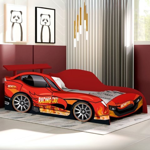 Cama Solteiro Temática Carro Montessori Premium para Meninos:vermelho