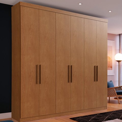 Guarda Roupa Casal 228x233 6 Portas 2 Gavetas Bélgica Marrom/Carvalho Vermontt