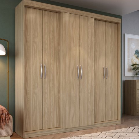 Guarda Roupa Casal 6 Portas 2 Gavetas Grécia Bege/Cedro