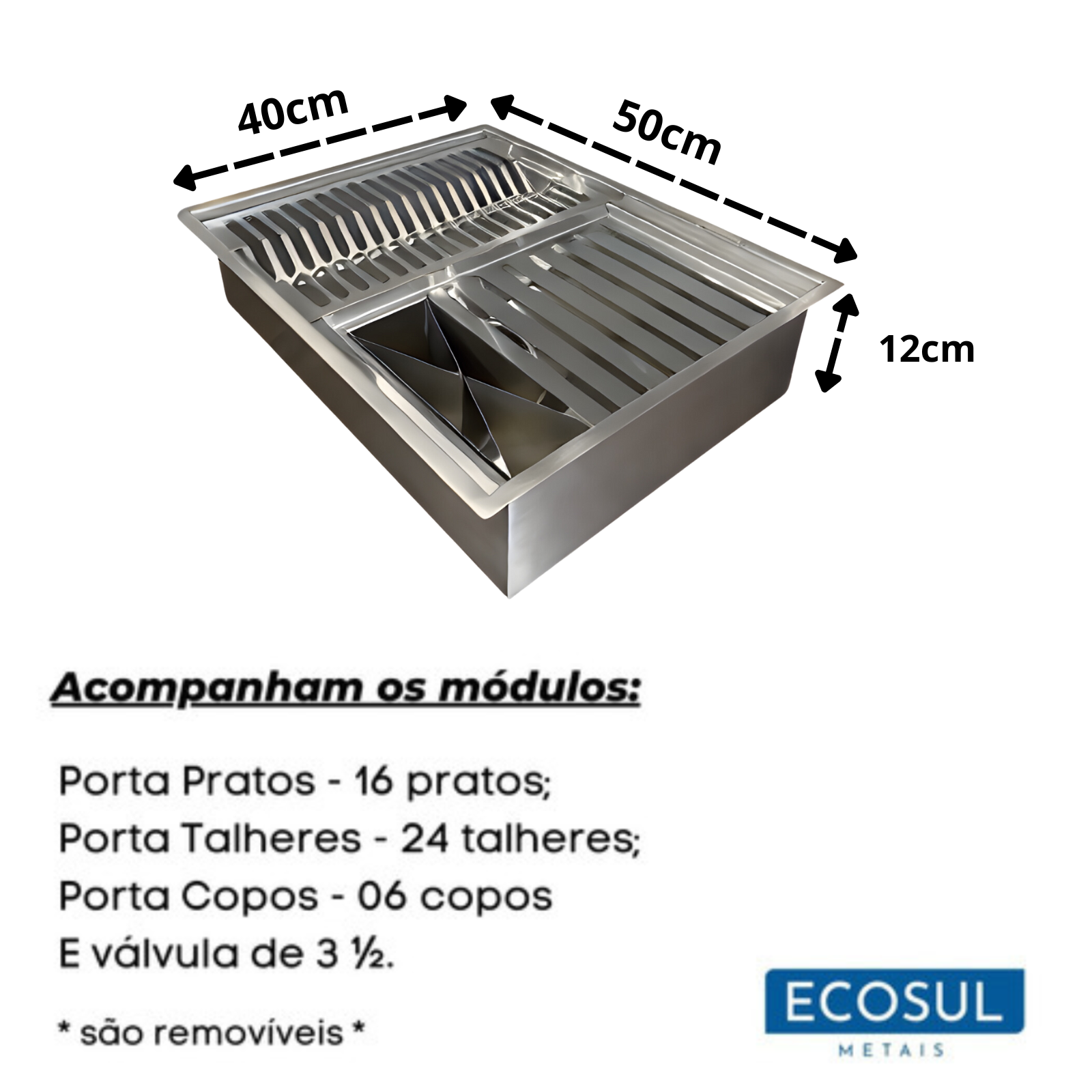 Calha Gourmet Escorredor Inox Tamanho 40x50 Cm Ecosul - 2