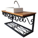 Ver imagem 6 de Bancada De Ferro Com Rococó e Madeira Impermeável Para Banheiros - Preto