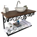 Ver imagem 1 de Bancada De Ferro Com Rococó e Madeira Impermeável Para Banheiros - Preto