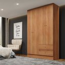 Ver imagem 1 de Guarda-Roupa Solteiro 4 Portas 2 Gavetas Moderno 182x102x47cm Astro Marrom Freijó