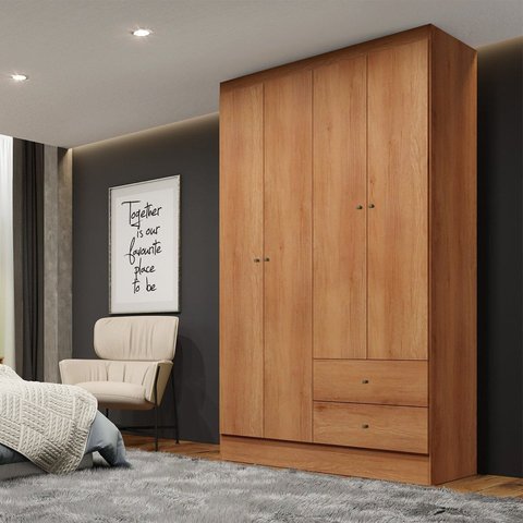 Guarda-Roupa Solteiro 4 Portas 2 Gavetas Moderno 182x102x47cm Astro Marrom Freijó
