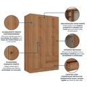 Ver imagem 5 de Guarda-Roupa Solteiro 4 Portas e 2 Gavetas Astro 182 x 120cm Yescasa Marrom Freijó