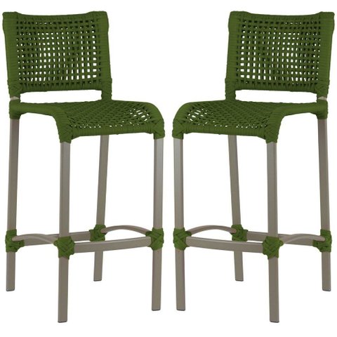 2 Banquetas Haiti em Corda Náutica Alumínio Balcão Edícula Cozinha Trama Original