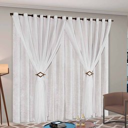 Cortina Cetim Voil com Presilhas Cecília para Sala Quarto 4,00x2,50 - Branco - 1