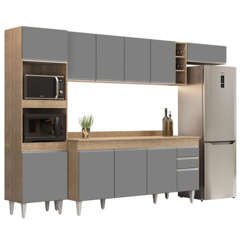 Armário de Cozinha Modulada 5 Peças CP17 Balcão com Tampo Castanho/Cinza - Lumil Lumil Móveis