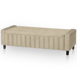 Calçadeira Baú Casal King Size Estofada Alicia Veludo Bege