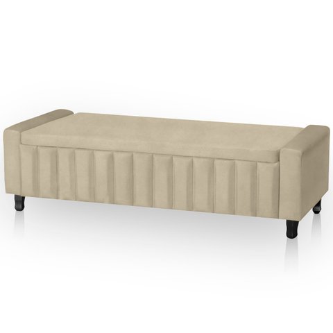 Calçadeira Baú Casal King Size Estofada Alicia Veludo Bege