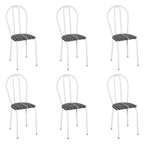 Kit 6 Cadeiras de Cozinha Texas Estampado Listrado Pés de Ferro Branco - Pallazio