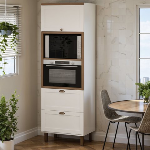 Torre Quente 70cm P/ 2 Fornos Cozinha Modulada Provençal Mdf Cor:branco com Ébano