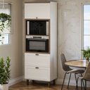 Ver imagem 1 de Torre Quente 70cm P/ 2 Fornos Cozinha Modulada Provençal Mdf Cor:branco com Ébano
