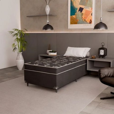 Cama Box Solteiro Conjugado Ortopédico 88x188cm Cores Suede Preto