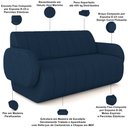 Ver imagem 4 de Sofá 3 Lugares Sala Living Orgânico 188cm Fávara K01 Veludo Azul Marinho - Lyam Decor
