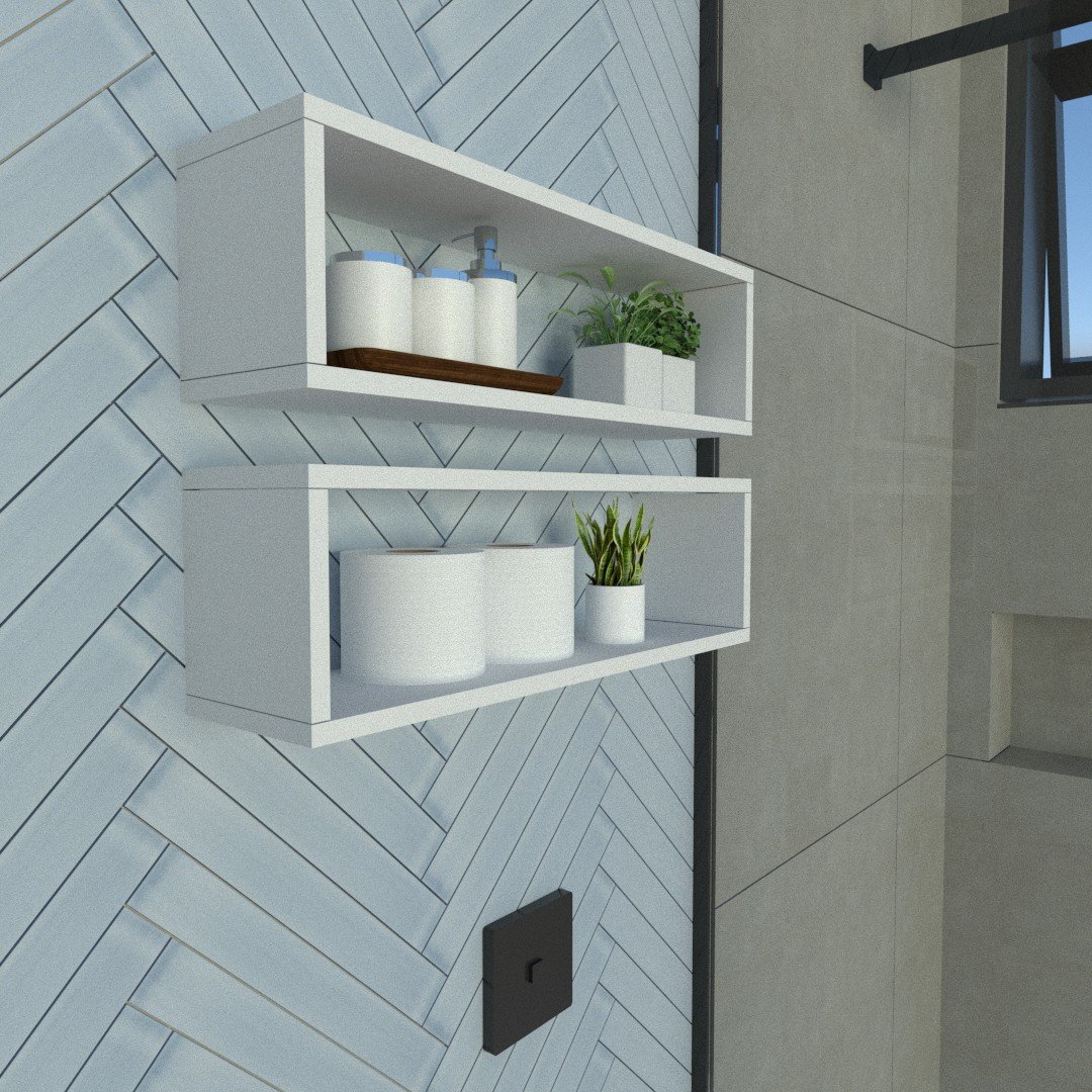 Par de Nichos Retangular P15cm Minimalista Branco Mdf Organizador Banheiro Lavanderia - Rufatto Deco - 3