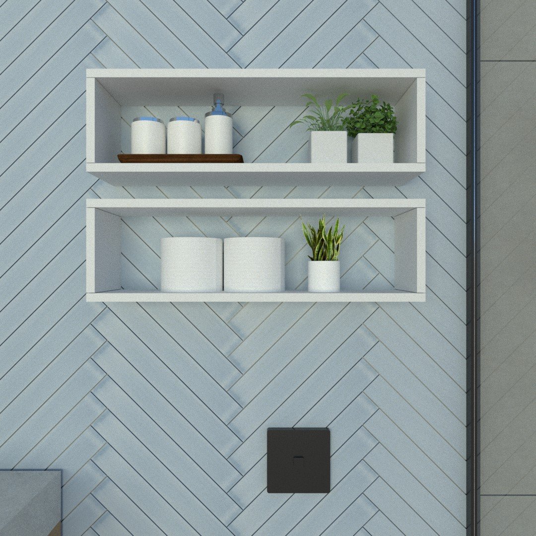 Par de Nichos Retangular P15cm Minimalista Branco Mdf Organizador Banheiro Lavanderia - Rufatto Deco - 1