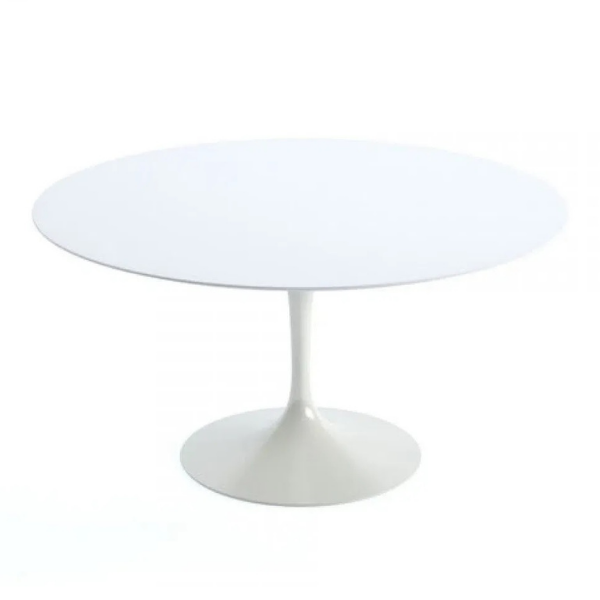 Mesa de Jantar Tulipa Saarinen Redonda 120 cm Tampo Laca + Vidro Branca Base Branca Personal Moveis 