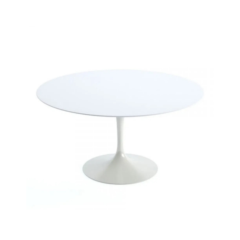 Mesa de Jantar Tulipa Saarinen Redonda 120 cm Tampo Laca + Vidro Branca Base Branca Personal Moveis 