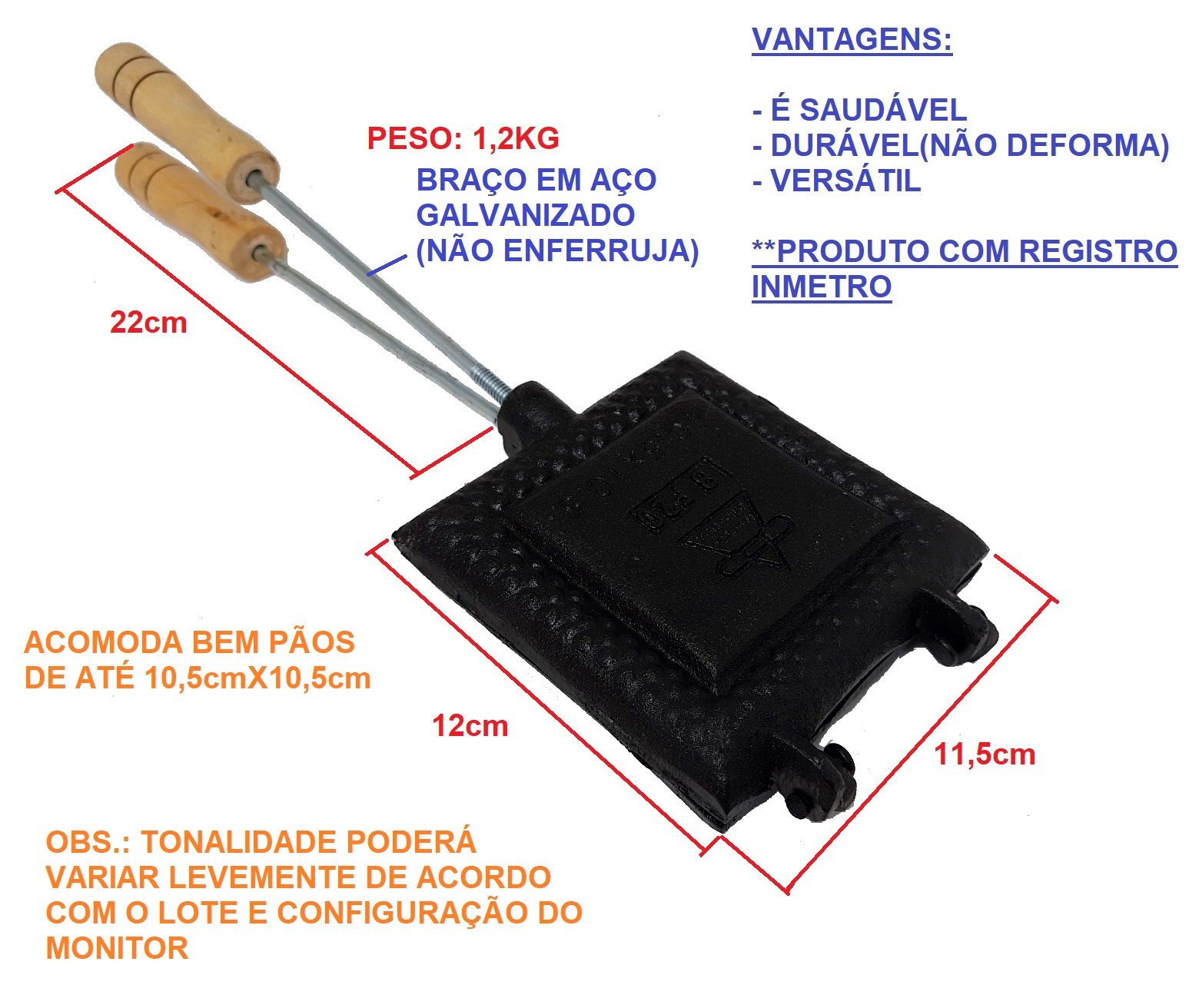 Sanduicheira Ferro Fundido Misteira Pão de Forma Prensa - 3