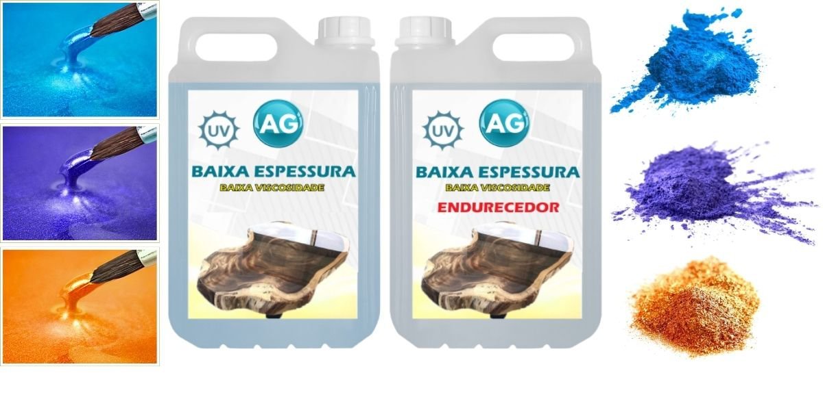 Resina Baixa Espessura 5KG + 3 Cores Metálicas Resinas ag Resina Epoxi - 2