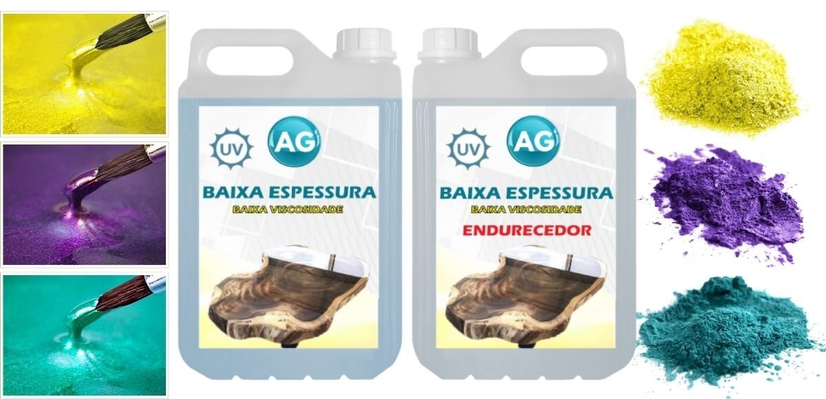 Resina Baixa Espessura 5KG + 3 Cores Metálicas Resinas ag Resina Epoxi - 1