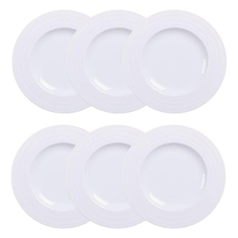 Jogo 6 Pratos de Sobremesa Branco Pratinho Porcelana 21cm Vibrare Tramontina