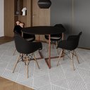 Ver imagem 1 de Mesa Jantar Industrial Preta 110Cm Redonda Base V Cobre Com 4 Poltronas Pretas Madeira Cor: Preto