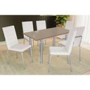 Ver imagem 1 de Conjunto: Mesa de Cozinha Elba Tampo Madeirado C/ Vidro 160cm e 6 Cadeiras Amsterdã Cromada/freijo