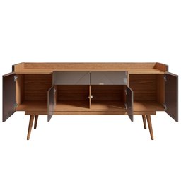 Kit Aparador Buffet Para Sala Veneza Com Espelho Caribe Preto C03 Cinza Pérola Noce - Lyam Decor - 10 Kit Aparador Buffet Para Sala Veneza Com Espelho Caribe Preto C03 Cinza Pérola Noce - Lyam Decor - 10