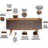 Kit Aparador Buffet Para Sala Veneza Com Espelho Caribe Preto C03 Cinza Pérola Noce - Lyam Decor - 6