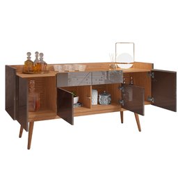Kit Aparador Buffet Para Sala Veneza Com Espelho Caribe Preto C03 Cinza Pérola Noce - Lyam Decor - 11 Kit Aparador Buffet Para Sala Veneza Com Espelho Caribe Preto C03 Cinza Pérola Noce - Lyam Decor - 11