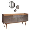 Kit Aparador Buffet Para Sala Veneza Com Espelho Caribe Preto C03 Cinza Pérola Noce - Lyam Decor - 1