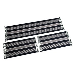 Jogo de cozinha tapetes com passadeira kit 3 peças Varias Cores:Preto Listrado