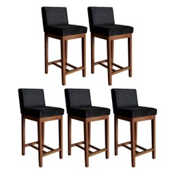 Kit 5 Banquetas Média Preto Lisboa Suede 90 Cm Madeira Maciça CCS - 1