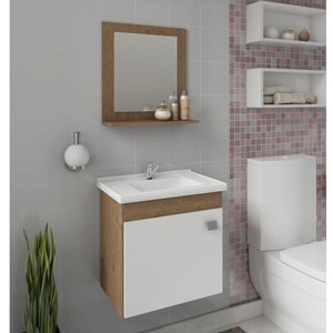 Conjunto para Banheiro Iris com Espelho e 1 Porta - Amêndoa/Branco