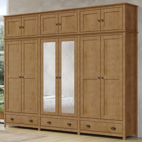 Guarda Roupa Casal 12 Portas com Espelho e Maleiro Mazzaro F06 Freijó - Lyam Decor