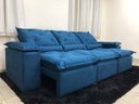 Ver imagem 2 de Sofá Retrátil e Reclinável 2,70m em Tecido Veludão C/pillow Nos Braços Athenas:azul