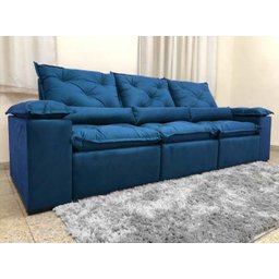 Sofá Retrátil e Reclinável 2,70m em Tecido Veludão C/pillow Nos Braços Athenas:azul - 5