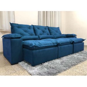 Sofá Retrátil e Reclinável 2,70m em Tecido Veludão C/pillow Nos Braços Athenas:azul