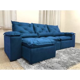 Sofá Retrátil e Reclinável 2,70m em Tecido Veludão C/pillow Nos Braços Athenas:azul - 2