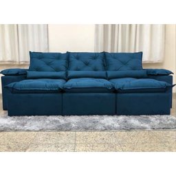 Sofá Retrátil e Reclinável 2,70m em Tecido Veludão C/pillow Nos Braços Athenas:azul - 4