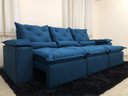 Ver imagem 1 de Sofá Retrátil e Reclinável 2,70m em Tecido Veludão C/pillow Nos Braços Athenas:azul