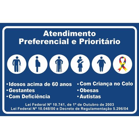 Placa Atendimento Preferencial e Prioritário 30x20 Ps