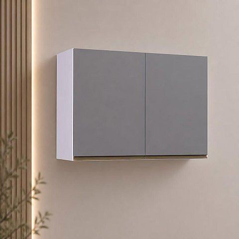 Armário Aéreo Modulado Essenza Luciane 2 Portas de Bater MDF-MDP Branco-Cinza Puro