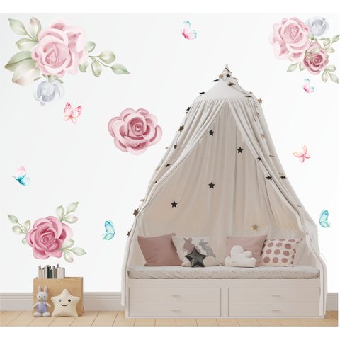 Adesivo de Parede Florais Boho Aquarela Flores e Folhas