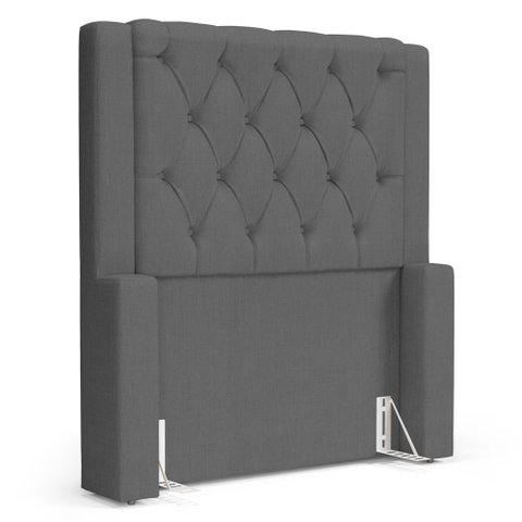 Cabeceira Atena para Cama Box Solteiro 90cm Capitonê com Frame Linho Cinza Escuro - Desk Design