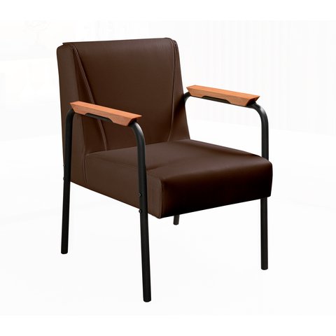 Poltrona Jade Braço Metal Cadeira Decorativa Recepção Sala Escritório - Corino Marrom